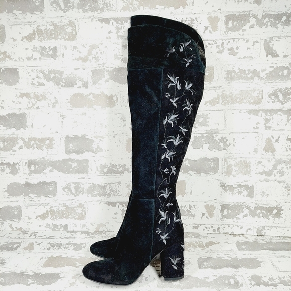 Kenneth Cole Claire Over the Knee Embroidered Heeled Boots I745 - Picture 1 of 14